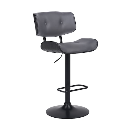 Armen Living Brooklyn Adjustable Swivel Gray Faux Leather and Black Wood Bar Stool with Black Base LCBRBABLGR